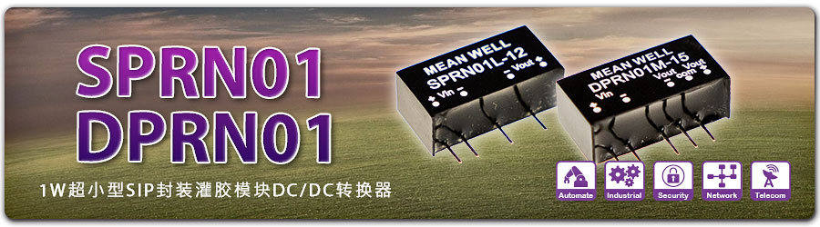 SPRN01 / DPRN01系列 1W 超小型SIP封装灌胶模块DC-DC转换器
